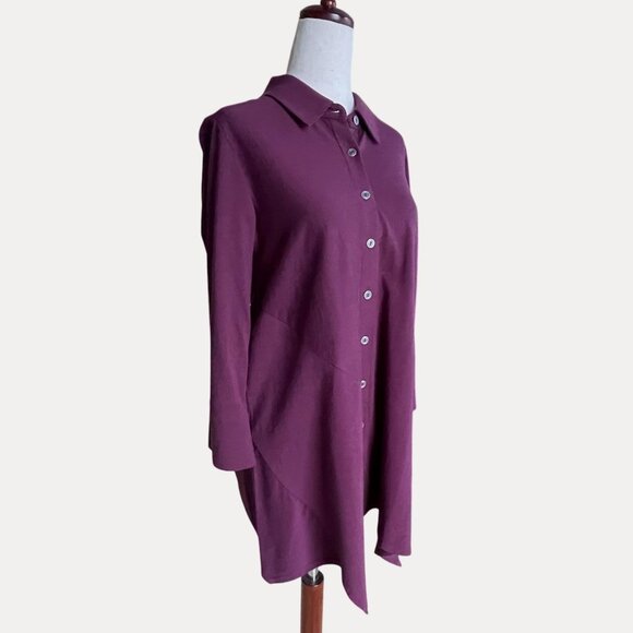 Soft Surroundings Plum Santa Barbara Brushed Jersey Button Front Tunic Top XS - Picture 2 of 6